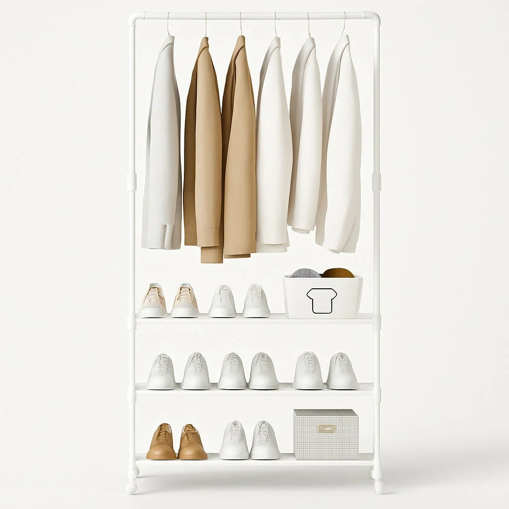 Porte Cintres sur Pied Triple Blanc disponible sur Mon Portant Vetement